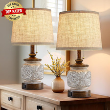19.5" Farmhouse Bedside Table Lamps Set of 2 Rustic Lamps for Nightstand Bedroom
