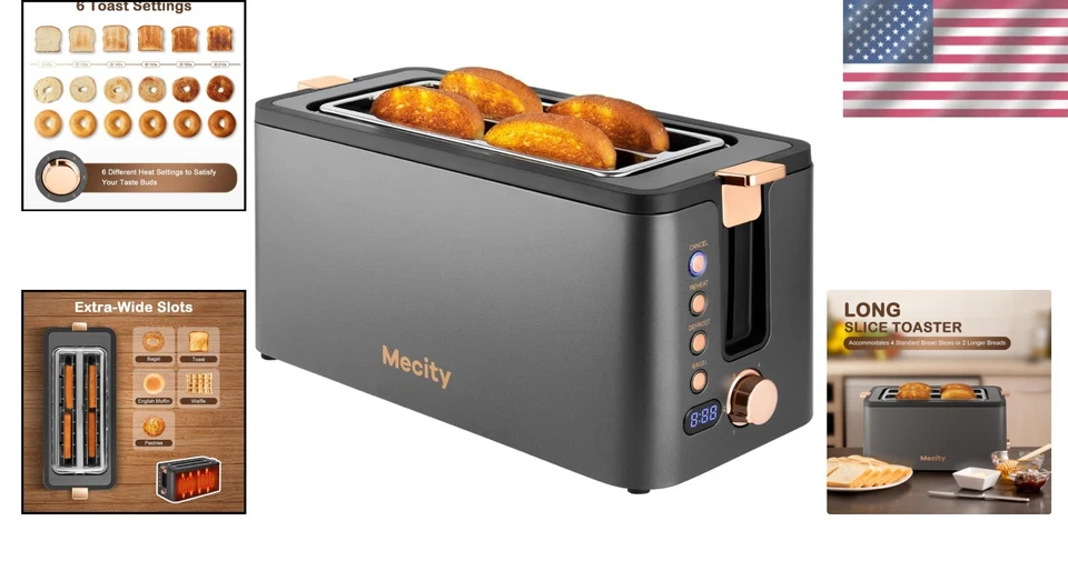 4 Slice Long Slot Toaster with Warming Rack - Grey - Image 2 of 4