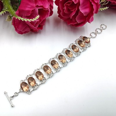Smoky Quartz Gemstone Handmade 925 Sterling Silver Jewelry Bracelet Size-7-8''