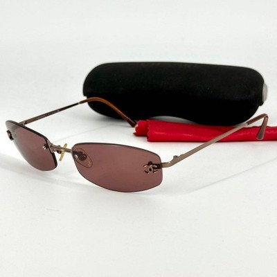 CHANEL 4002 CC Logo Rimless Sunglasses Brown Purple Metal Frame