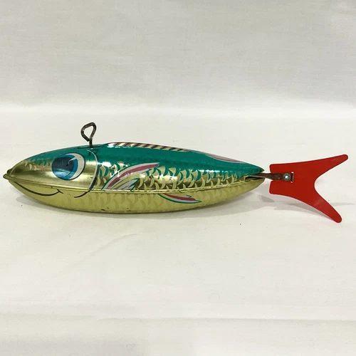 Vintage 1950’s Chein Tin Wind Up Mechanical Fish Toy Works Bright Colors