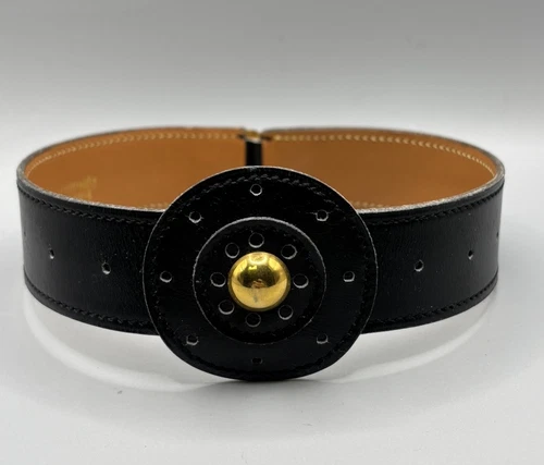 HERMÈS Girocollo Hermes in pelle nera con perline placcate oro