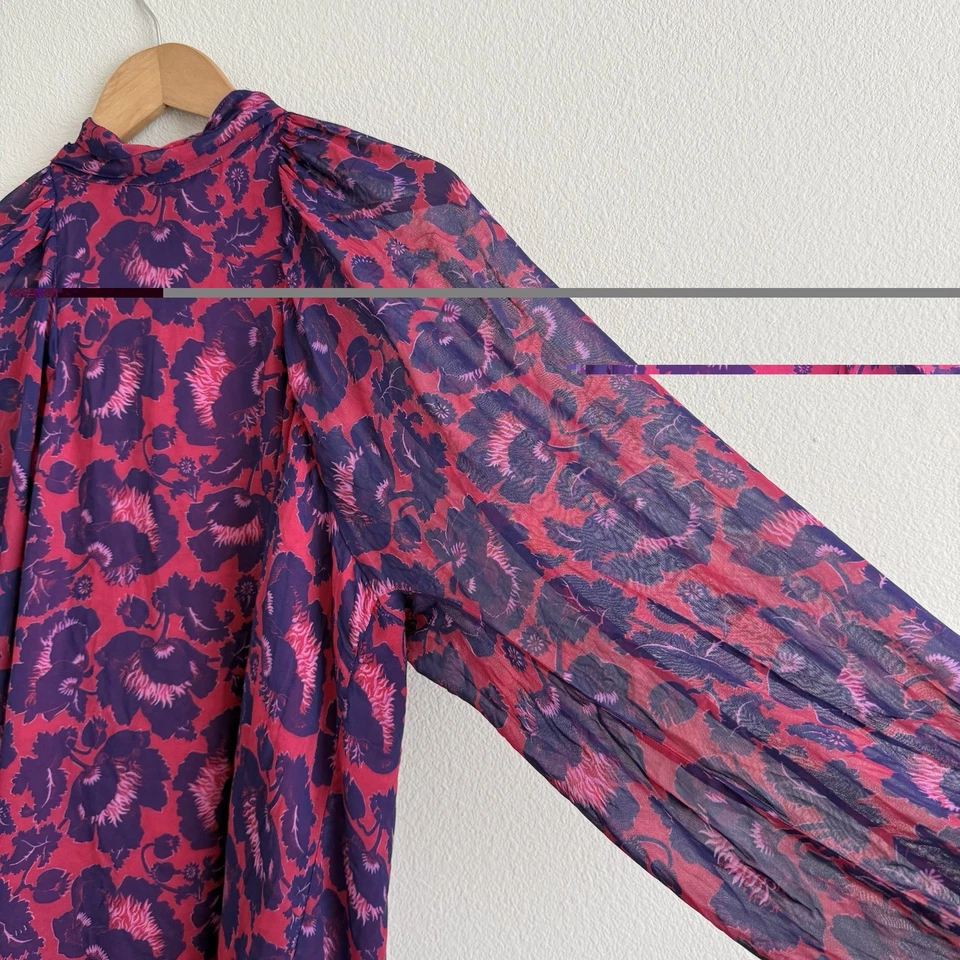 Blusa Anthropologie Manga Balão Feminina Extra Grande Roxa Floral Preppy Feminina Boho - Imagem 4 de 4