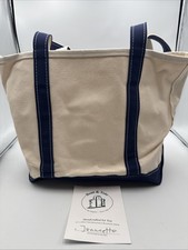 Vintage 90  s L.L. Bean Boat  Tote Canvas Bag Blue Accents Made In USA