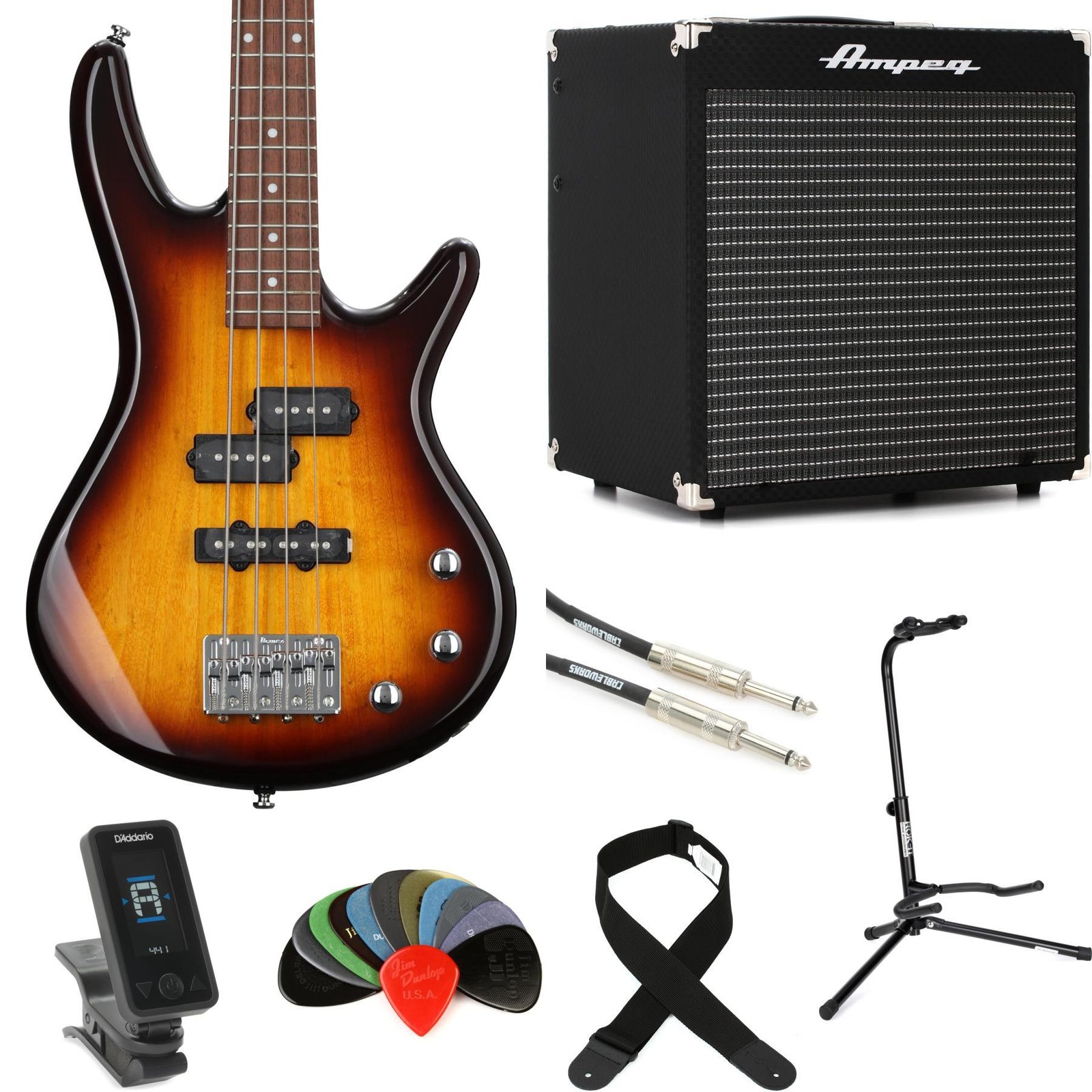 Комплект бас-гитары Ibanez miKro GSRM20 и усилителя Ampeg Rocket Essentials - коричневый 75590₽