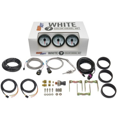 GlowShift Boost, 1500F Pyro EGT & 100 Fuel Pressure Diesel Gauges, White 7 Color