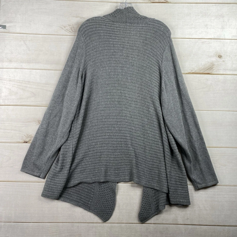 Daisy Fuentes Cardigan Womens 2X Gray Open Front Cable Knit Sweater Draped - Image 4 of 4