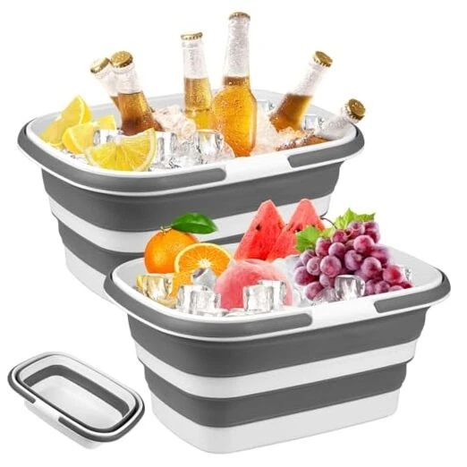 2 Pack Ice Buckets for Parties, Foldable Beverage Tub, Collapsible Ice Streak