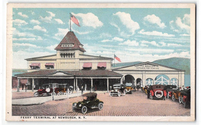 Early 1900's Postcard, Ferry Terminal, Antique Cars, Newburgh, New York