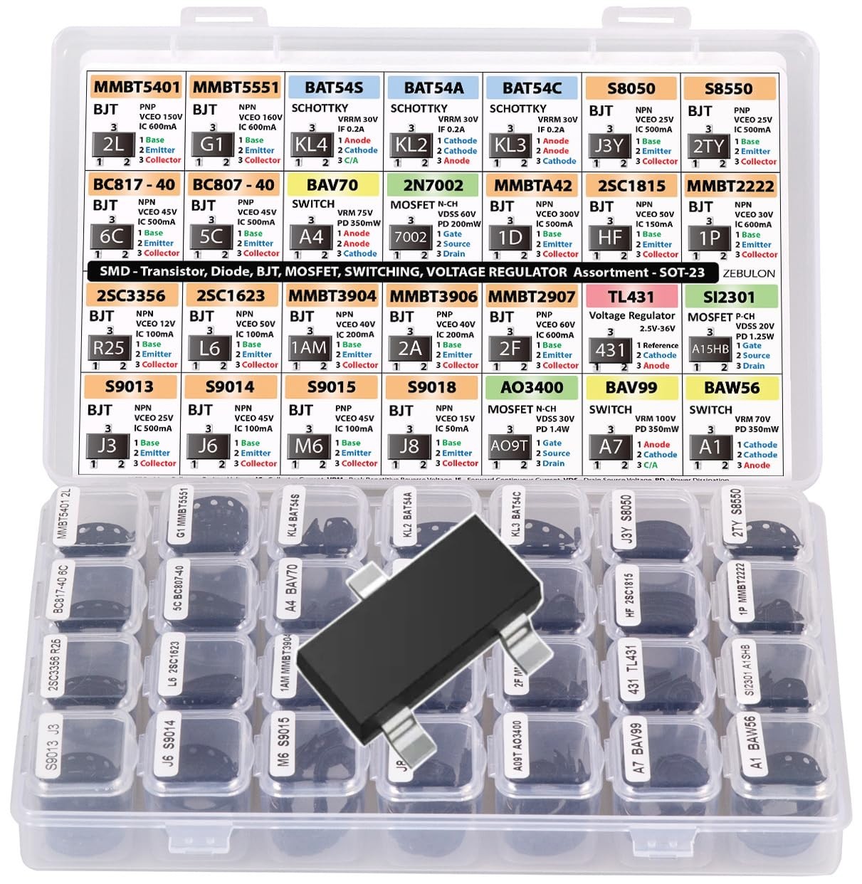 SMD SOT-23 Electronic Components Assortment Transistors BJT MOSFET Diodes...