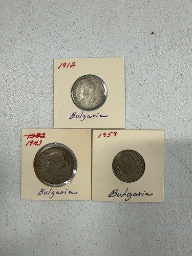1912 Silver Bulgaria 1 Lev + 1943 50 Leva + 1959 50 Stotinki Coin Lot