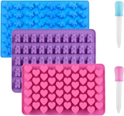 Silikon-Schokoladenformen-Set   3 Mini-Formen: Herzen, Dinosaurier, Gummibärchen