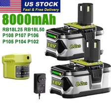 18V 8.0AH For RYOBI One Plus High Capacity Battery 18 Volt Li-Ion P108 / Charger