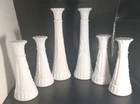 Vtg 6 Anchor Hocking "Stars & Bars" Milk Glass Vases. Two 9" Tall Four 6" Tall.