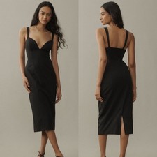 Anthropologie BHLDN Sage Sweetheart Stretch Crepe Midi Dress in Black Size XS