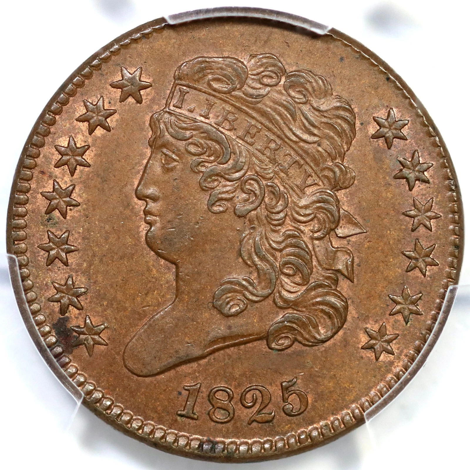 1825 C-1 R-3 PCGS MS 63 BN Classic Head Half Cent Coin 1/2c
