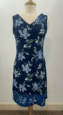 Magnolia Grace Blue White Floral Print Shift Dress Reversible Size Medium Border