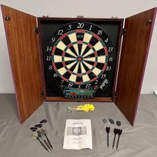 VTG Halex Electronic Dart Board Cabinet W/ 2 Sets Of Darts/Accessories Untested