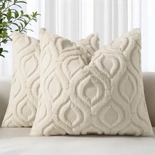 Cozy Textured Throw Pillow Covers 18x18 Inch Set 18" x 18" Pack of 2 Beige