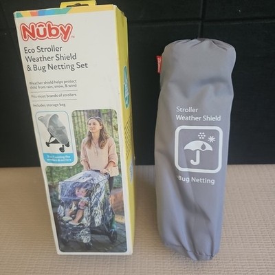 Nuby Eco Stroller Weather Shield & Bug Netting Set with Carrying Bag, Gray