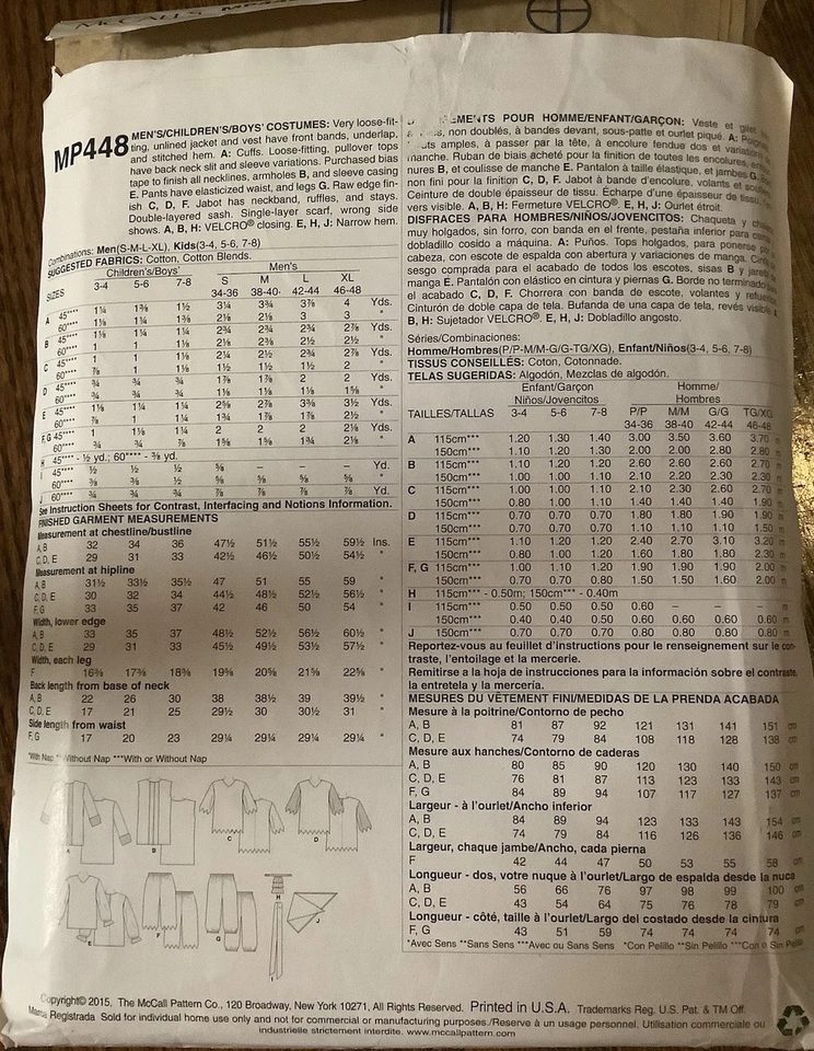 Sewing Pattern Costume Men So S-XL Pirate #MP448 /M7215 Uncut - Image 4 of 4