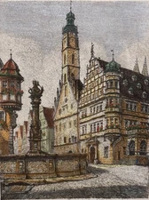 Original Signed Historic Rothenburg Markt Fine Art Print, Ernst Geissendorfer