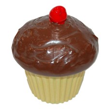 VINTAGE CERAMIC CHOCOLATE CUPCAKE 6" SMALL COOKIE / CANDY JAR CHERRY ON TOP LID