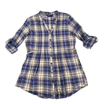 Miley Cyrus Max Azria Girls Blue Plaid Button Down Tunic Top Shirt Y2K Size L