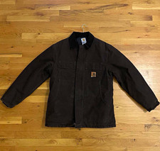 Carhartt Dark Brown Full Zip Lined Work Jacket Men's Point Collar Mid-Length
