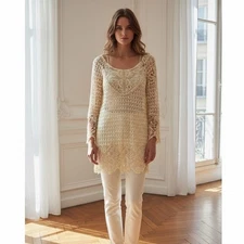 Umgee Ecru Crochet Lace Long Sleeve  top  small