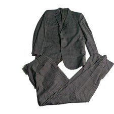 Jack Victor Classic Lennox CT Plaid Wool Gray Suit Sz 46 XL