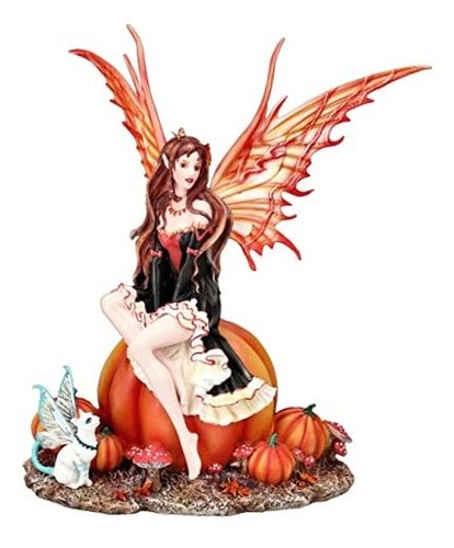 Autumn Fairy Sitting on The Pumpkin Figurine Statue