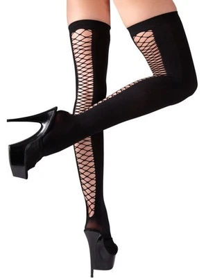 Cottelli LEGWEAR Netz-Overknees - Halterlose Strümpfe mit Netznaht