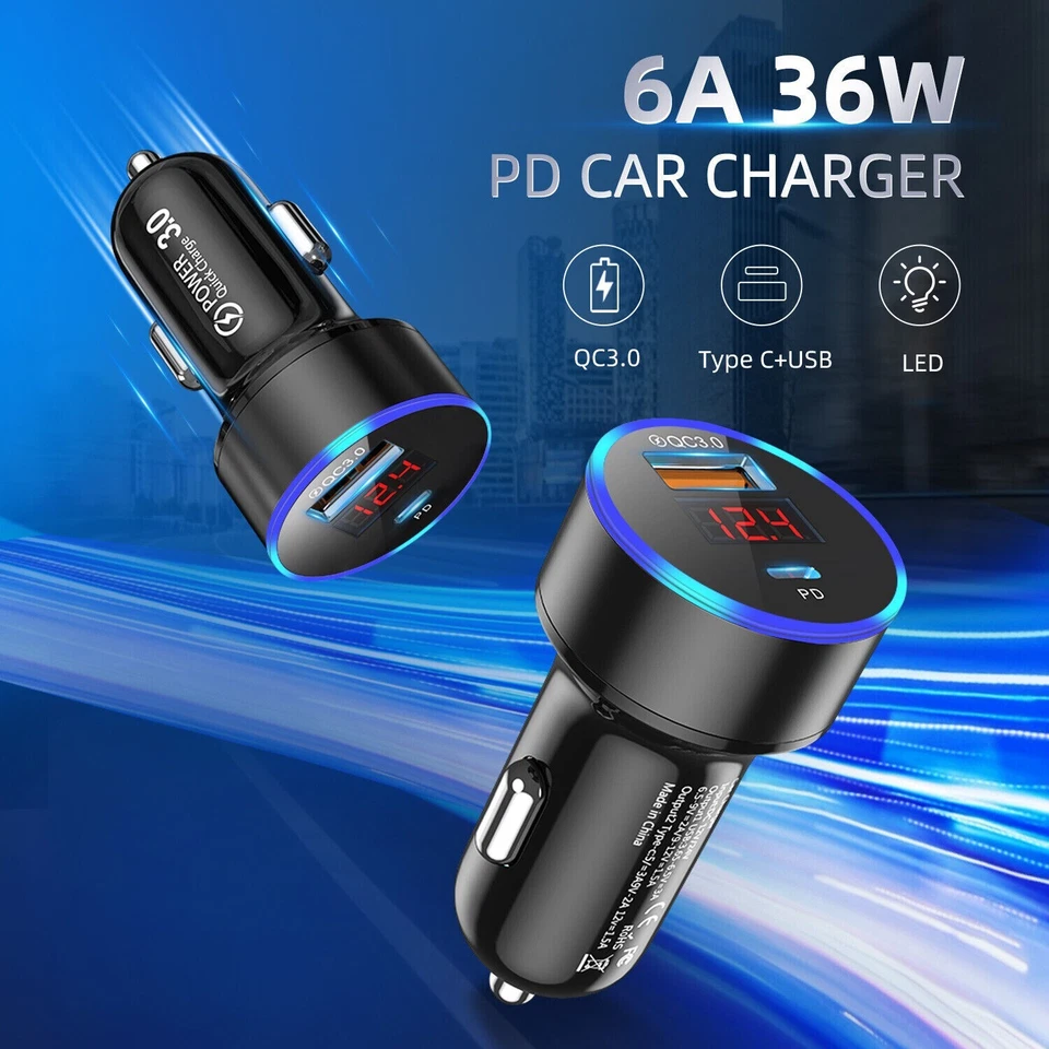 36W USB Type C Car QC Charger Cigarette Fast Charging Lighter Adapter - Image 2 of 4
