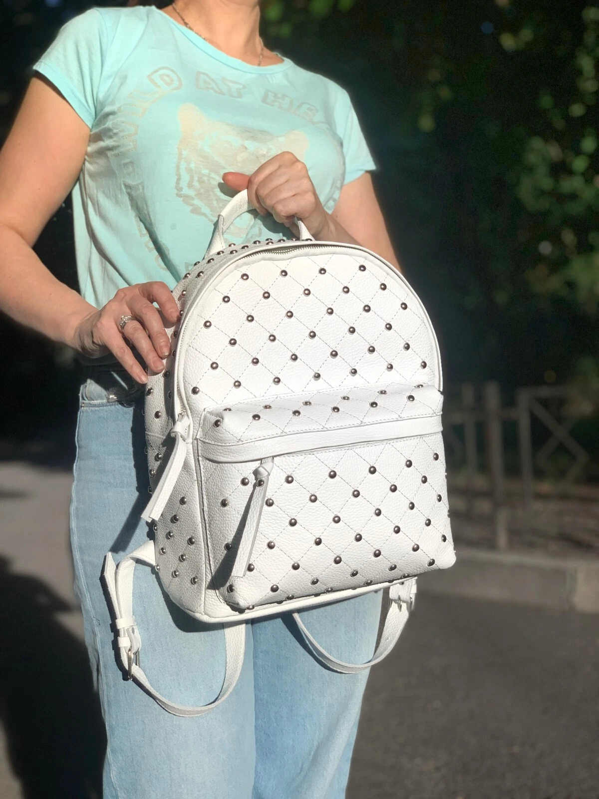 COACH Zaino donna fatto a mano in VERA pelle ciottolata bianco borsa laidies