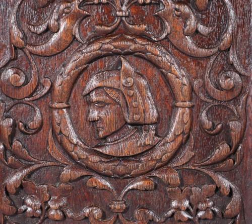 Antique French Solid Oak Highly Carved Panel with Portrait Carving Late 1800's - Picture 4 of 9
