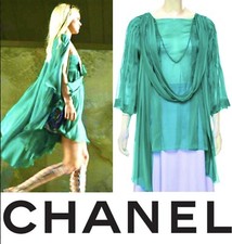 $2400 NEW Chanel 2012 Green Jacket Dress Top 34 36 38 4 6 Shirt Scarf Set XS S M