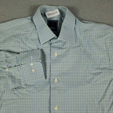 David Donahue Shirt Mens Size 16 Blue Plaid Dress Button Up Long Sleeve