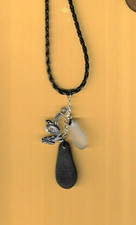 UK NORTH SEA glass sea coal & DRAGON 17-19" vinyl necklace Dunbar Scotland Vegan