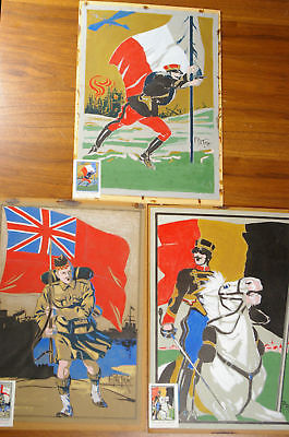 3 WATERCOLORS PROJECTS FOR STAMPS - WWI MILITARIA ITALY FRANCE BRITAIN - Picture 1 of 12