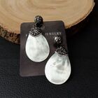 Black Macarsite stud Earrings White Mother Of Pearl