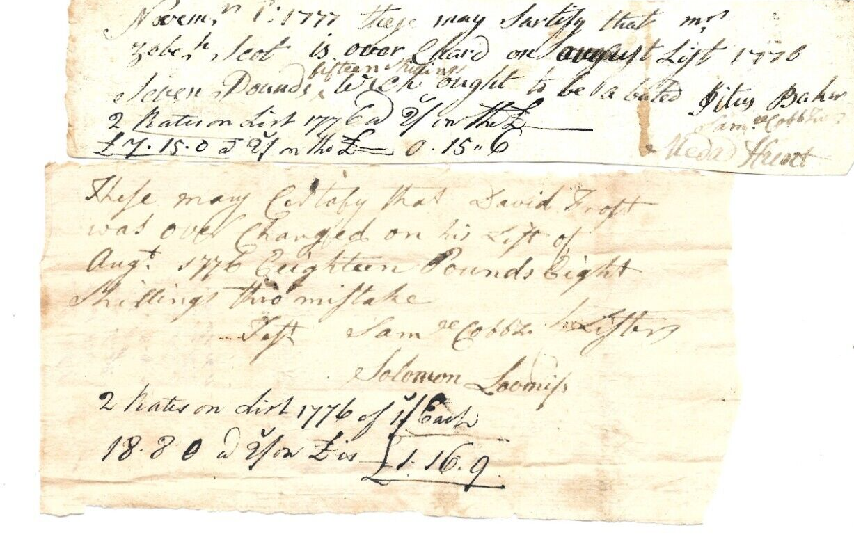 REVOLUTIONARY WAR CONNECTICUT 4 TAX DOCUMENTS SIGNED BY TOWN ASSESSORS