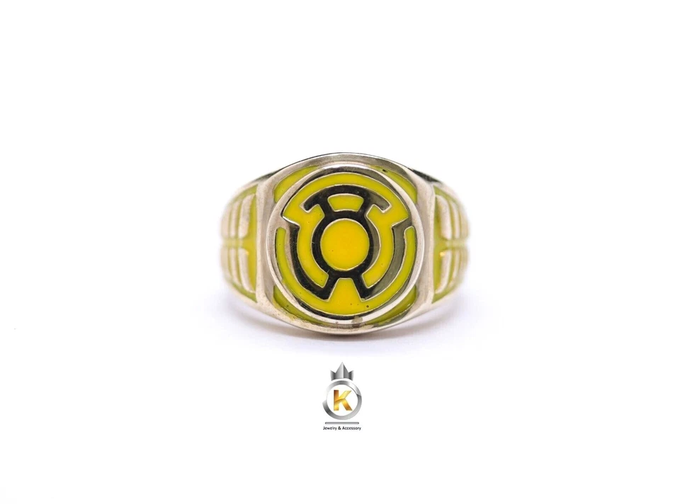 Yellow Ring Yellow Lantern Brass Ring Yellow Enamel Yellow Lantern Ring Brass - Image 2 of 4