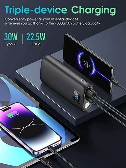 40000mAh Portable Power Bank with QC 4.0 PD 30W Fast Charging