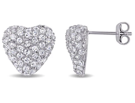Amour Sterling Silver 3 1/3CT TGW Cubic Zirconia Heart Earrings