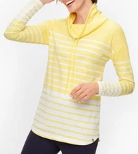 Talbots Plus DRAWSTRING COWLNECK YELLOW STRIPE Pullover Top Blouse Petite 0X