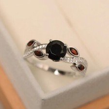 Black Onyx Women Dainty Ring Natural Round Gemstone 925 Sterling Silver Ring