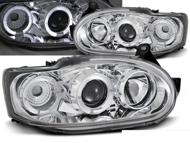 Phares Ford Escort MK7 chrome à anneaux lumineux Angel Eyes intensifs