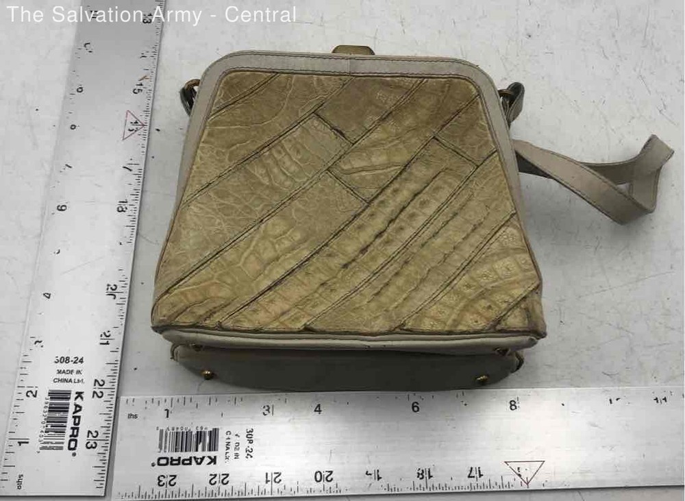Gold Pfeil Studio Womens Beige Crocodile Leather Travel Crossbody Bag