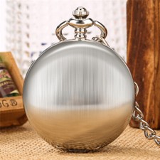 Automatic Mechanical Silver Smooth Skeleton Pocket Watch Chain Men Women Gifts